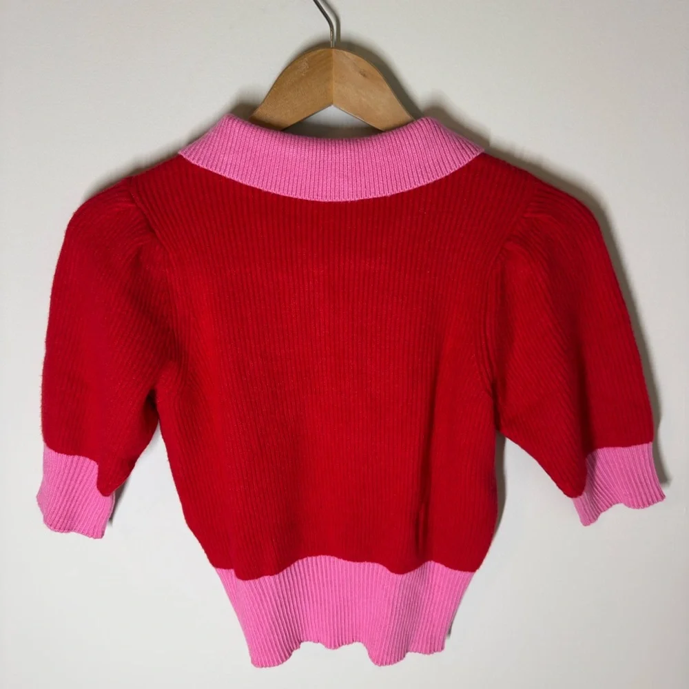 NWT Sugarlips Red and Pink Collared Sweater S - Picture 5 of 6